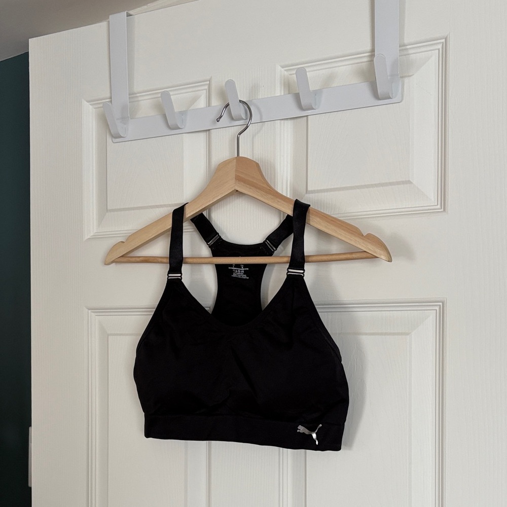 Puma Black Racerback Sports Bra with Logo